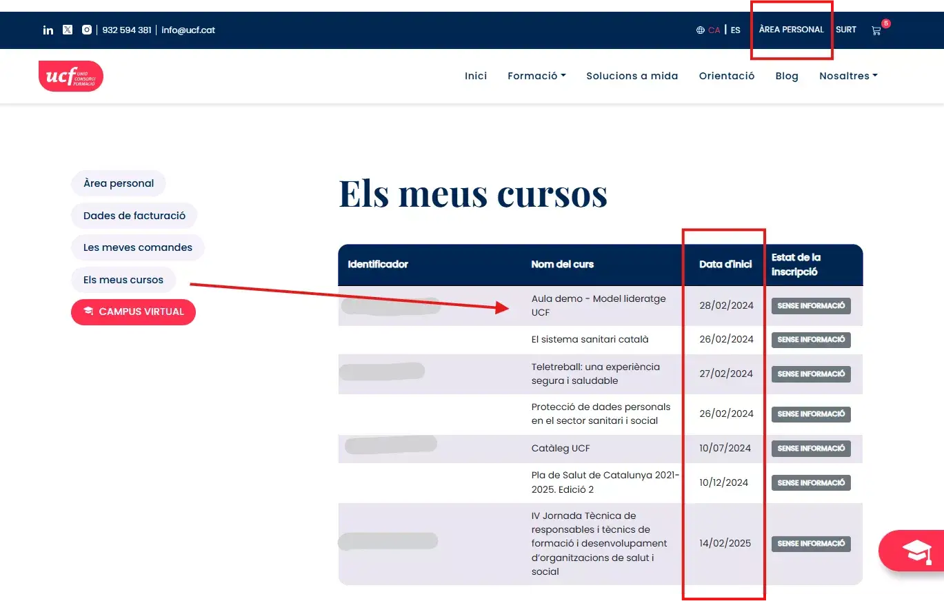 Àrea personal: els meus cursos