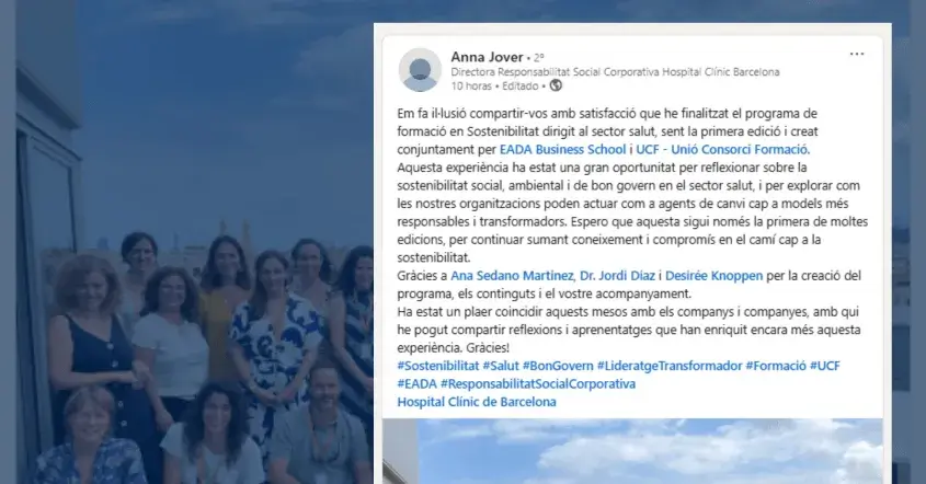 Ressenya del programa de Sostenibilitat d'UCF i EADA a Linkedin