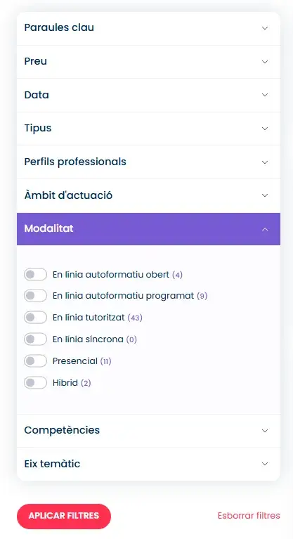 cercador per modalitat de formació